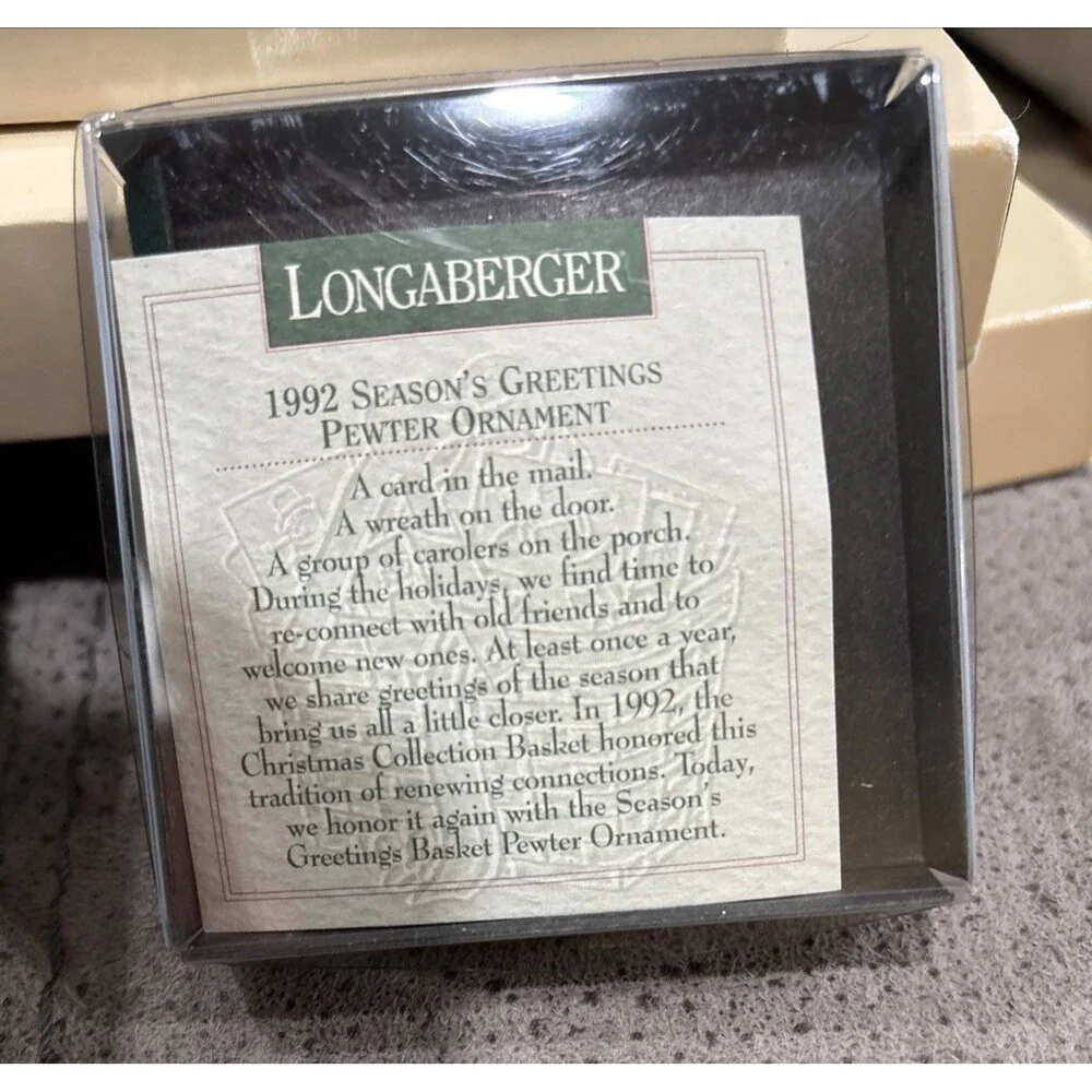 Longaberger 1992 Pewter Christmas Ornament Angel Basket With Flyer And Case
